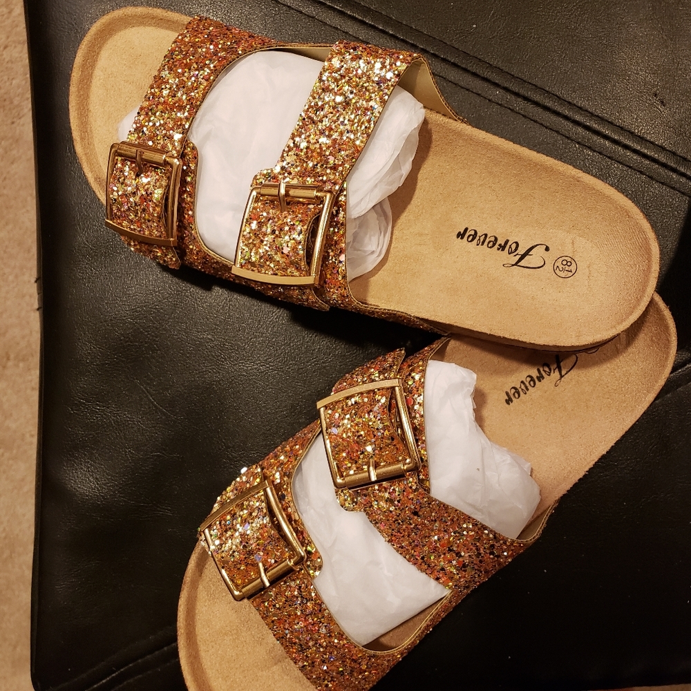 Slip on gold glitter sandals. Brand new**